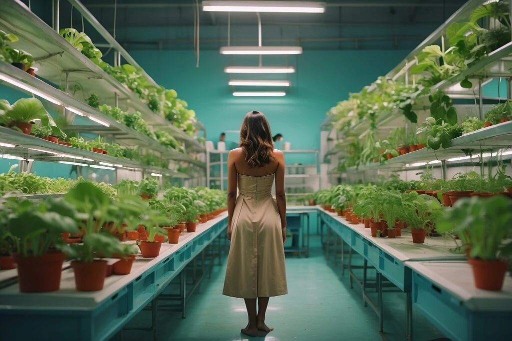 A hydroponic enthusiast standing in a room with plants.