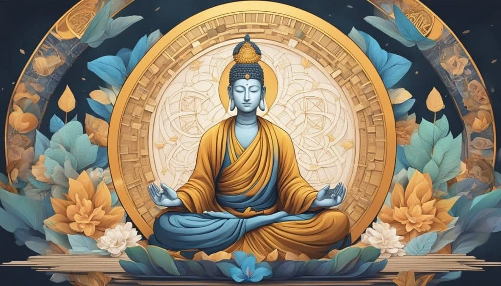 The buddha is sitting in a lotus position.