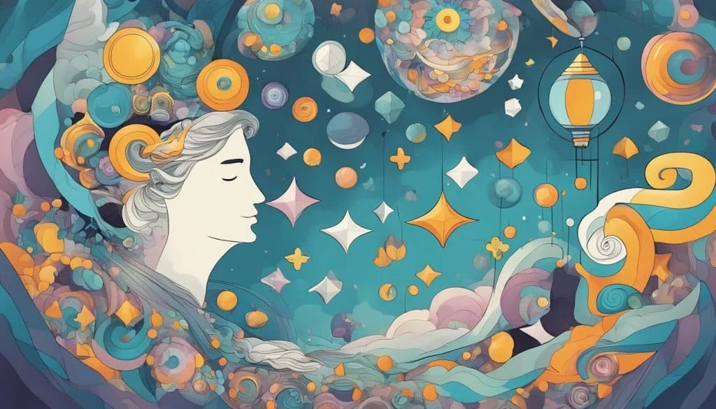 An illustration of a woman looking at the stars and planets.