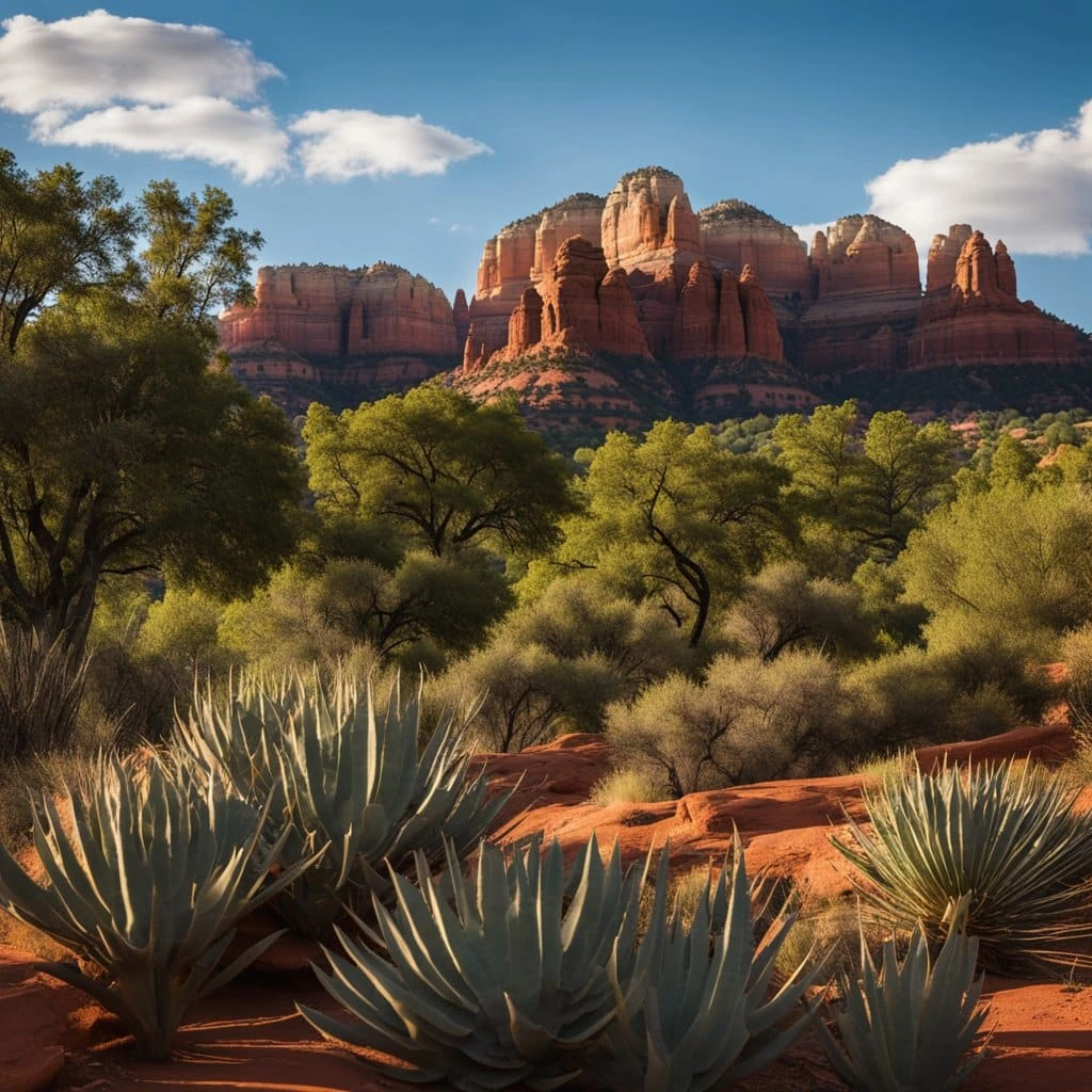 Cactus plants in the foreground. Sedona Arizona