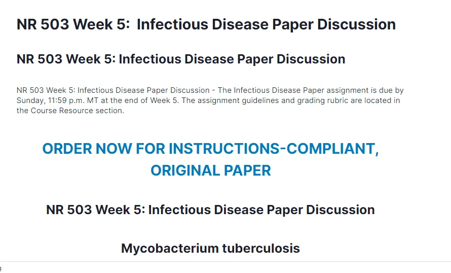 NR 503 Week 5: Infectious Disease Paper Discussion