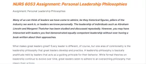 Assignment Personal Leadership Philosophies