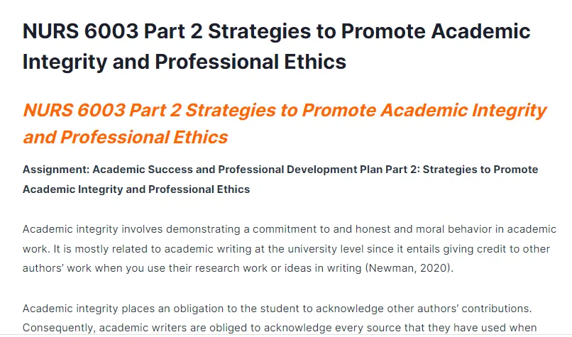 NURS 6003 Part 2 Strategies to Promote Academic Integrity and Professional Ethics
