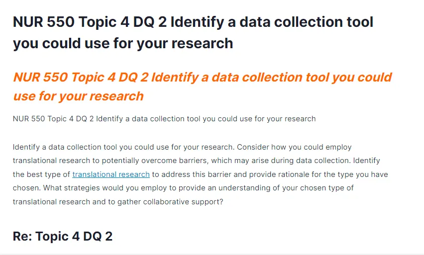 NUR 550 Topic 4 DQ 2 Identify a data collection tool you could use for your research