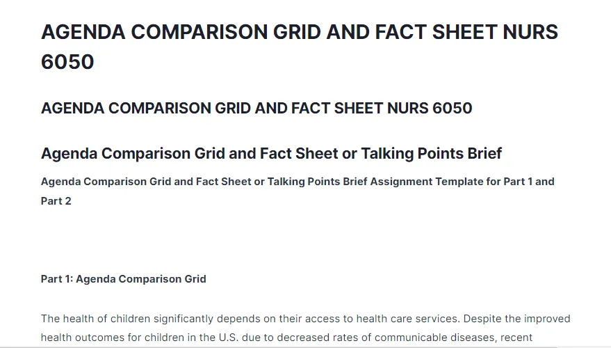 Agenda Comparison Grid And Fact Sheet Nurs 6050