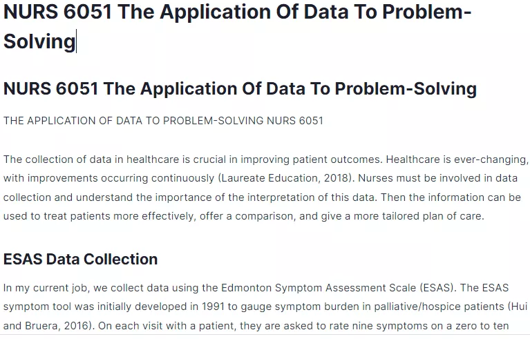 NURS 6051 The Application Of Data To Problem-Solving