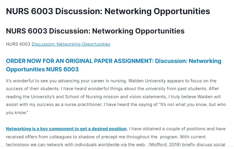NURS 6003 Discussion: Networking Opportunities