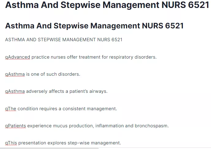 Asthma And Stepwise Management NURS 6521