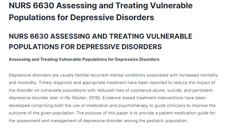 NURS 6630 Assessing and Treating Vulnerable Populations for Depressive Disorders