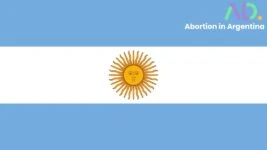 Flag of Argentina with the text "abortion in Argentina statistics" on the upper right side.